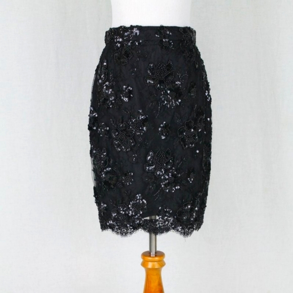 Pamela Dennis New York Couture Beaded French Lace & Silk Skirt XS 2 Made…